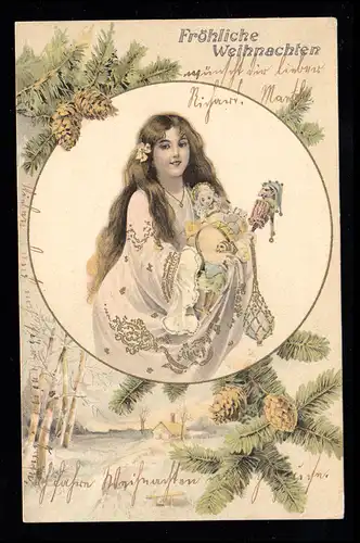 Enfants-AK Noël: Fille avec poupées de jouets, Vivre 23.12.1905