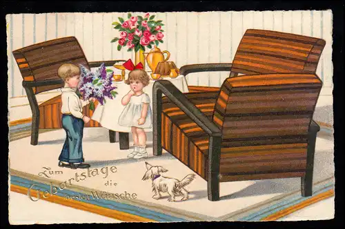 Enfants-AK anniversaire: Fille interrogeante - Quels cadeaux?, KOTTMARSDORF