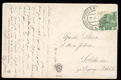 Kinder-AK Karla Nejedleho: Ihre erste Verabredung am Feldweg, SVIJANY-PODOL 1913