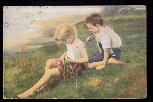 Enfants-AK peintures: Premier Amour, Carte postale Primus, HAMELN 19.8.1925