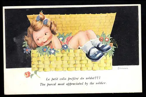 Enfants-AK Janser: Petite fille comme paquet - Salutation d'amour dans le paquet, inutilisé