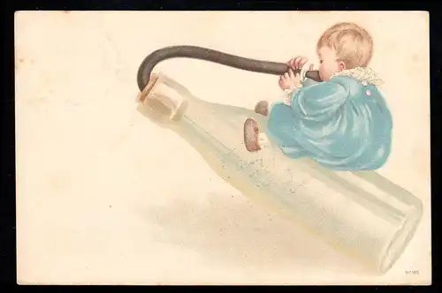 Enfants-AK Grande soif - enfant sur bouteille de lait, FRANKFURT / MAIN 22.9.1900