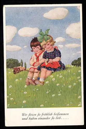 Enfants-AK Deux filles dans la prairie - l'amitié des filles, VIENNE 15.3.1922