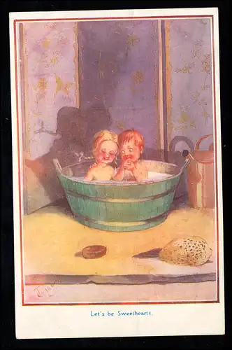 Enfants-AK Filles et garçon dans une baignoire, 15.11.1919