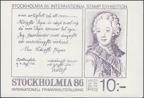 Markenheftchen 100 Ausstellung STOCKHOLMIA'86 Ausgabe 1984, mit BZN **