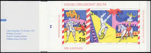 Markenheftchen 124 Zirkus in Schweden, mit spiegelverkehrte FN 2 **
