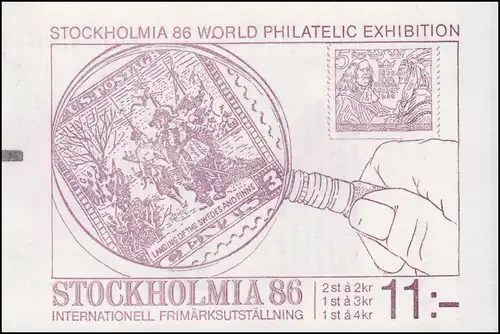 Markenheftchen 111 Briefmarkenausstellung STOCKHOLMIA'86 Ausgabe 1986, mit ZB **