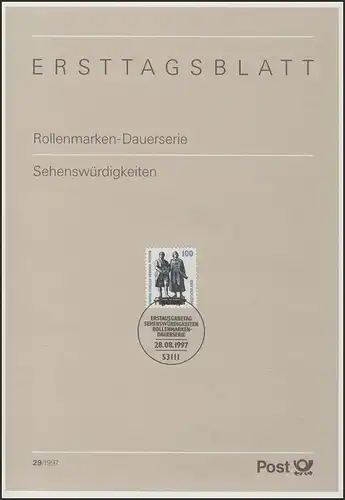 ETB 29/1997 SWK 100 Pf. Goethe Schiller-Monument de Weimar