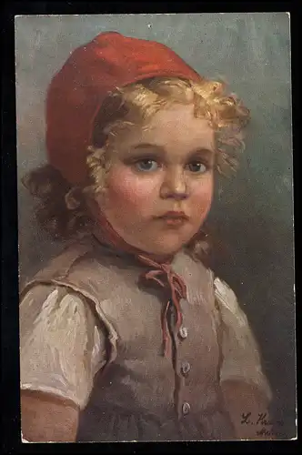 Kinder-AK: Rotkäppchen mit blonden Locken, Verlag T.S.N., leicht beschriftet