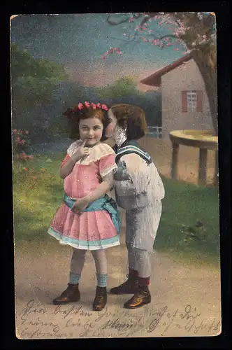 AK pour enfants: son premier baiser sur sa joue, le postier ZELTINGEN 16.7.1915