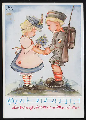 Carte de chanson pour enfants-AK avec des notes: Le dégoût - garçon soldat, inutile