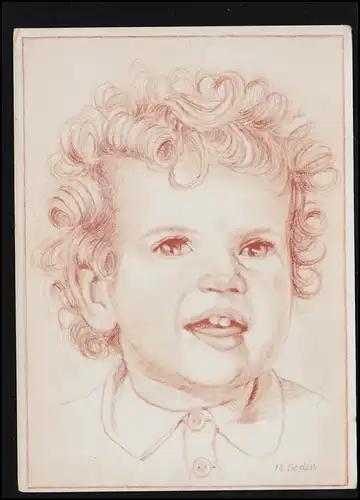 Kinder-AK M. Godon: Rotstiftzeichnung eines Jungenkopfes, ungebraucht