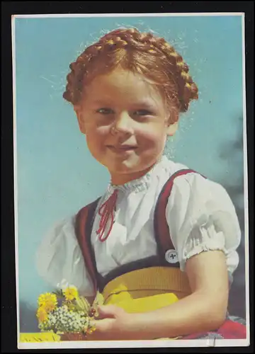 Enfants-AK Fille souriante avec la chtouche haute-liée dans le costume, inutile