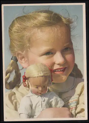 AK pour enfants: Bonne fille avec poupée, maison d'édition Werner Reichenbach, inutilisé