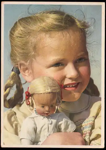 AK pour enfants: Bonne fille avec poupée, maison d'édition Werner Reichenbach, marqué