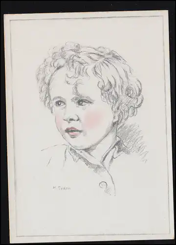 Kinder-AK M. Godon: Bleistiftzeichnung eines Jungenkopfes, ungebraucht