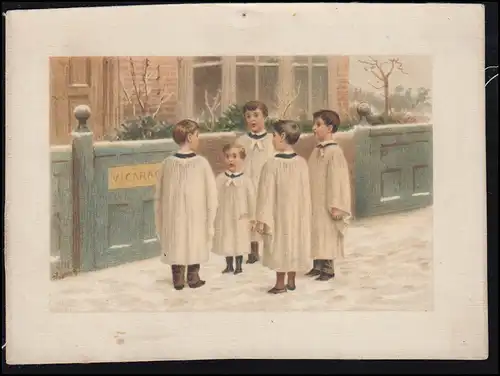 AK pour enfants: Le choeur de l'enfant chante des chansons de Noël devant la porte du jardin, inutilisé