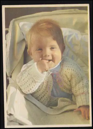 AK pour enfants: bébé souriant dans la poussette, édition d'art Schwerdtfeger non utilisé