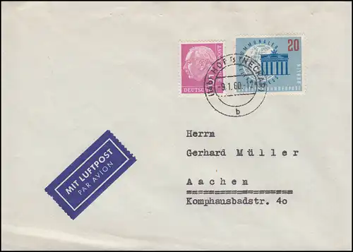 Exposition des timbres Calw 1961, Vinette publicitaire sur lettre Lp HORB/NECKAR 9.1.60