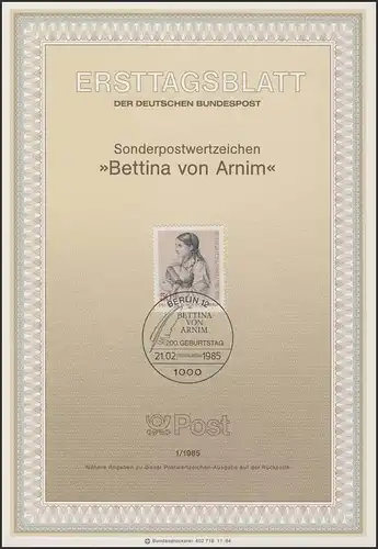 ETB 01/1985 Bettina von Arnim, écrivain