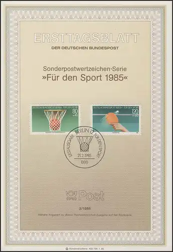 ETB 03/1985 Sport, basket-ball, ping-pong