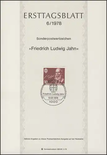 ETB 06/1978 Friedrich Ludwig Jahn, Turnpater
