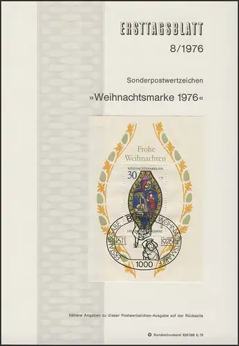 ETB 08/1976 Block 5 - Weihnachten, Marienfenster Frauenkirche