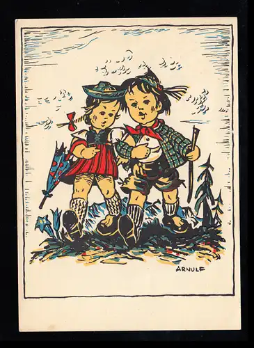 Künstler-AK Erich Stegmann: Pfeifende Kinder auf der Wanderschaft, BURGDORF 1950