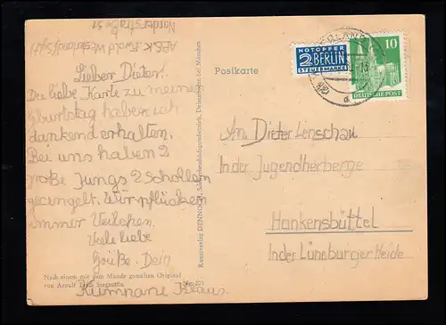 Künstler-AK Erich Stegmann: Schäferjunge mit Flöte und Lämmer, WESTERLAND 1950