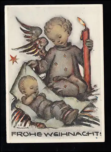 Hummel-AK 14078: Joyeux Noël! Christkind Angel bougie, ESSEN-STEELE 22.12.58