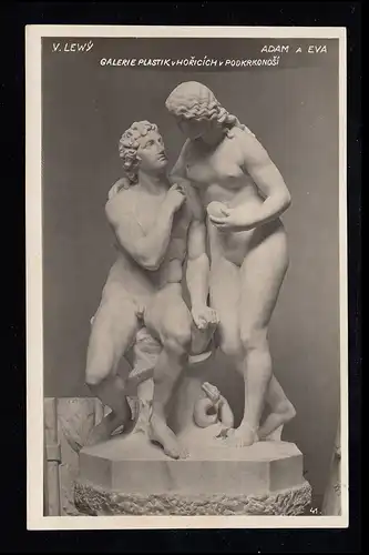 Künstler-AK Skulptur Adam und Eva von V. Lewy, PRAG / PRAHA 8.7.1931