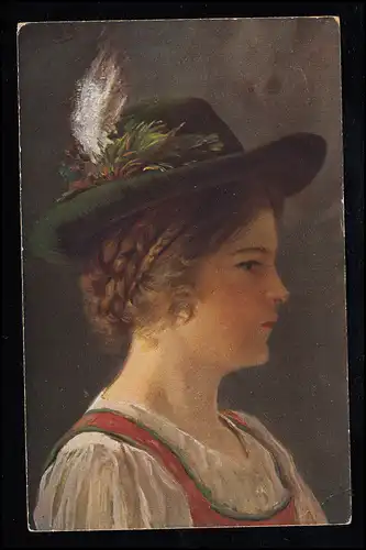 AK Artiste Edm. Louyot: La Résidence - Fille en costard avec chapeau, MUNICH 21.4.37