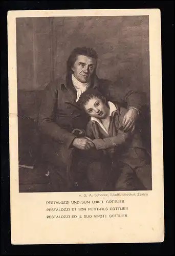 Suisse Artiste-AK Schöner: Pestalozzi et son petit-fils Gottlieb RHEINECK 27.7.23