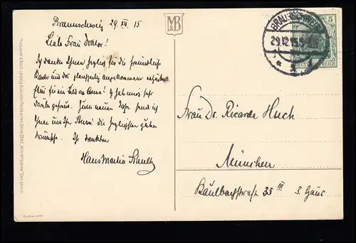 Artiste-AK Pfeifer-Fried, Vienne: Sonnew Wintersonne, BRAUNSCHWEIG 29.12.1915