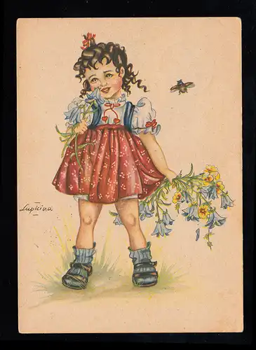 AK Lupicina: Fille souriante Fleurs Maikcolé, HAMELN 17.10.1947