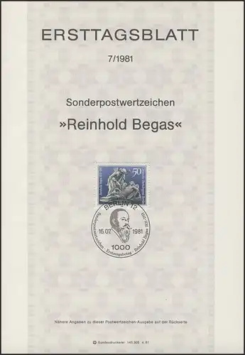 ETB 07/1981 Reinhold Begas, sculpteur