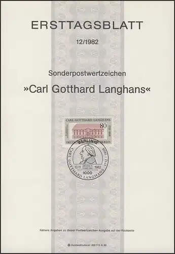 ETB 12/1982 Carl Gotthard Langhans, Baumeister