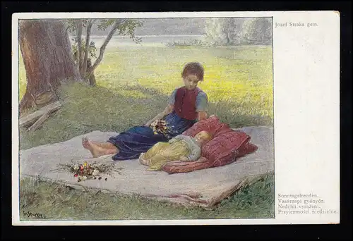 AK Artiste Josef Straka: Joie du dimanche, Art folklorique viennois, inutilisé