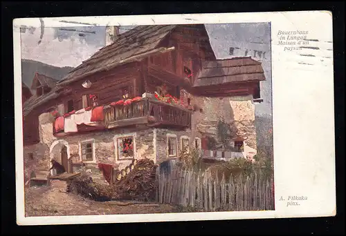 Künstler-AK A. Filkuka: Bauernhaus in Lungau, Wiener Kunst, NÜRNBERG 22.11.1914