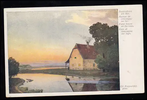 AK Artiste Ed. Kasparides: Ferme au bord du lac, maison d'édition B.K.W.I. non utilisée