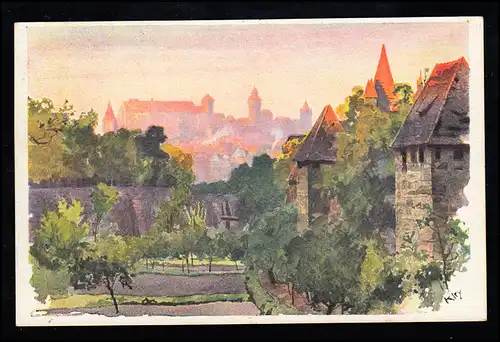 Künstler-AK Kley: Blick vom Spittlertorgraben in Nürnberg, OBERNSEES um 1906