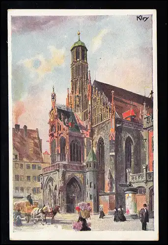 Künstler-AK Kley: Frauenkirche in Nürnberg, OBERNSEES 1906 nach BAYREUTH 17.8.06