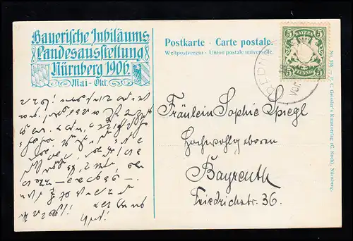 AK Kley: Belle fontaine à Nuremberg, OBERNSEES vers 1906 à Bayreuth