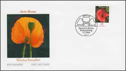 2477 Blume Klatschmohn 55 Cent SELBSTKLEBEND auf Schmuck-FDC ESSt Berlin