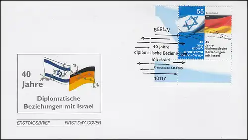 2498 Beziehungen mit Israel - Eckstück auf Schmuck-FDC ESSt Berlin 3.11.2005