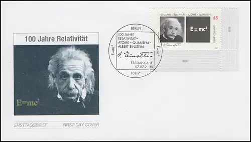 2475 Albert Einstein Relativitätstheorie - Ecke auf Schmuck-FDC ESSt Berlin