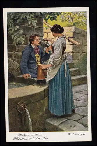 AK Artiste Felix Elssner: Goethe - Hermann et Dorothea au puits, inutilisé