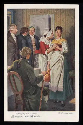 AK Artiste Felix Elssner: Goethe - Hermann et Dorothea - Mère demande fille