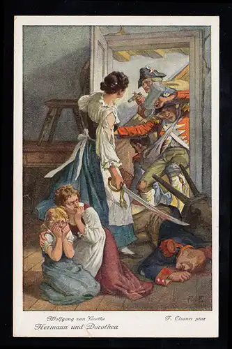 AK Artiste Felix Elssner: Goethe - Hermann et Dorothea - Défense des Agresseurs