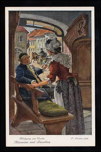 AK Artiste Felix Elssner: Goethe - Hermann et Dorothea - Entretien de l'hôte